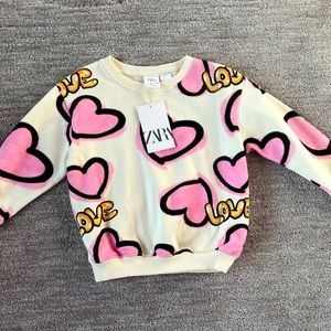 New w Tags ZARA Toddler Girls Graffiti Heart Love Sweatshirt Top Size 3-4